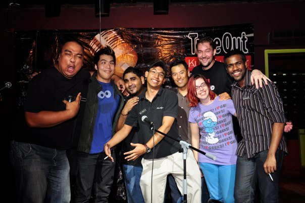 Timeout KL Comedy Thursday November 2009 L to R: Papi Zak, Kuah Jenhan, Kavin Jay, Faisal, Mark (from California), Dominica Malcolm, Matt Sally, Ollie