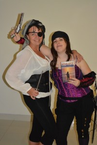 Jaclyn Rousseau with the winner of the pirate costume competition